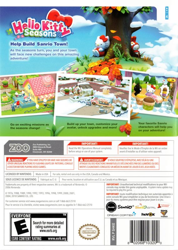 Hello Kitty: Seasons | Wii | back cover | region=North America | source-country=United States | zypher-v2 | moby-db402fa29231 | Data by MobyGames.com