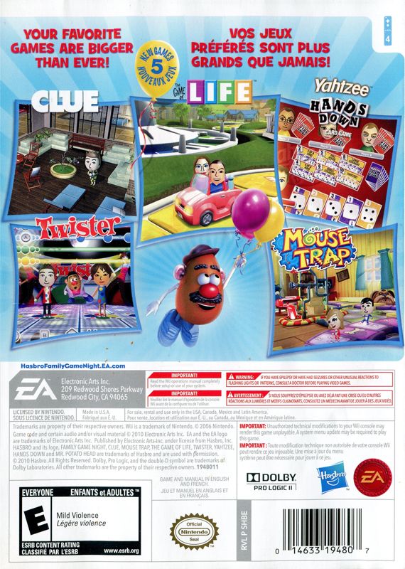 
Hasbro Family Game Night 3 | Wii | back cover | Data by MobyGames.com