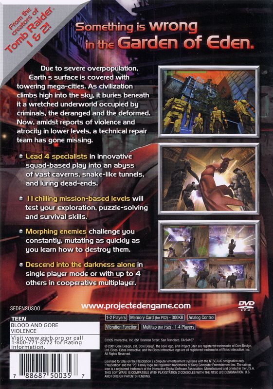 
Project Eden | PlayStation 2 | back cover | Data by MobyGames.com