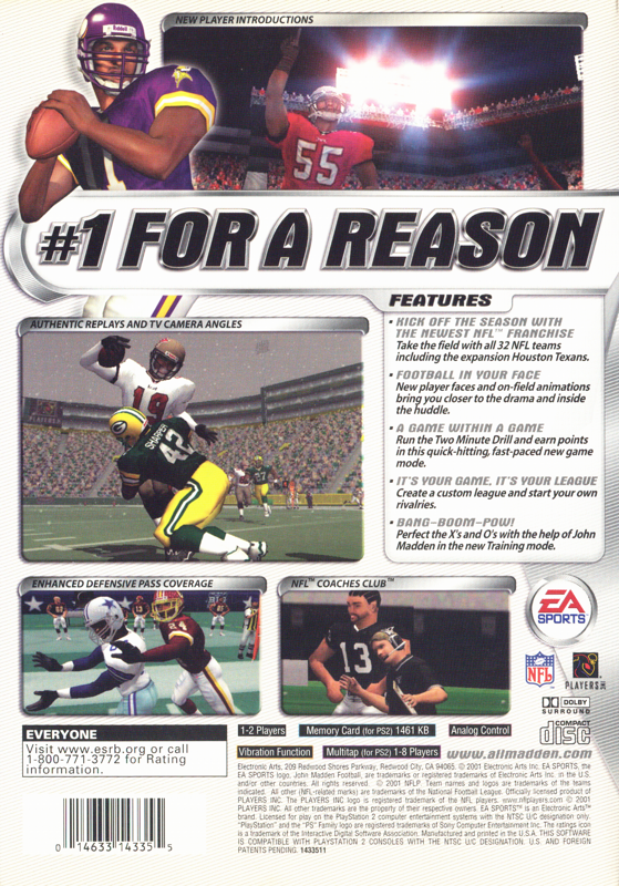 Madden NFL 2002 | PlayStation 2 | back cover | region=North America | source-country=United States | zypher-v2 | moby-b88f38ef8f1d | Data by MobyGames.com