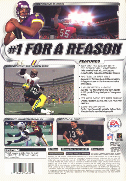 Madden NFL 2002 | PlayStation 2 | back cover | region=North America | source-country=United States | zypher-v2 | moby-b88f38ef8f1d | Data by MobyGames.com