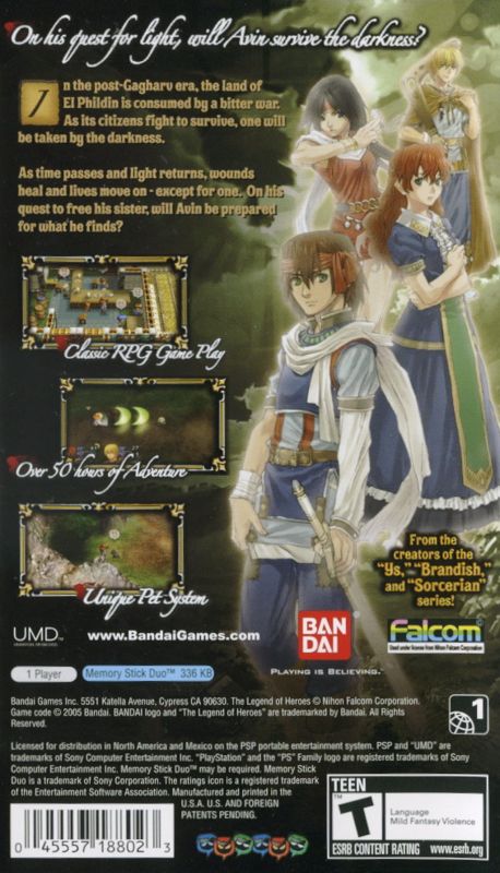 
The Legend of Heroes: A Tear of Vermillion | PSP | back cover | Data by MobyGames.com