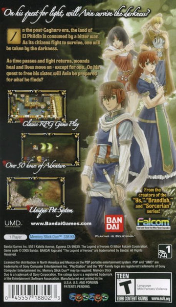 
The Legend of Heroes: A Tear of Vermillion | PSP | back cover | Data by MobyGames.com