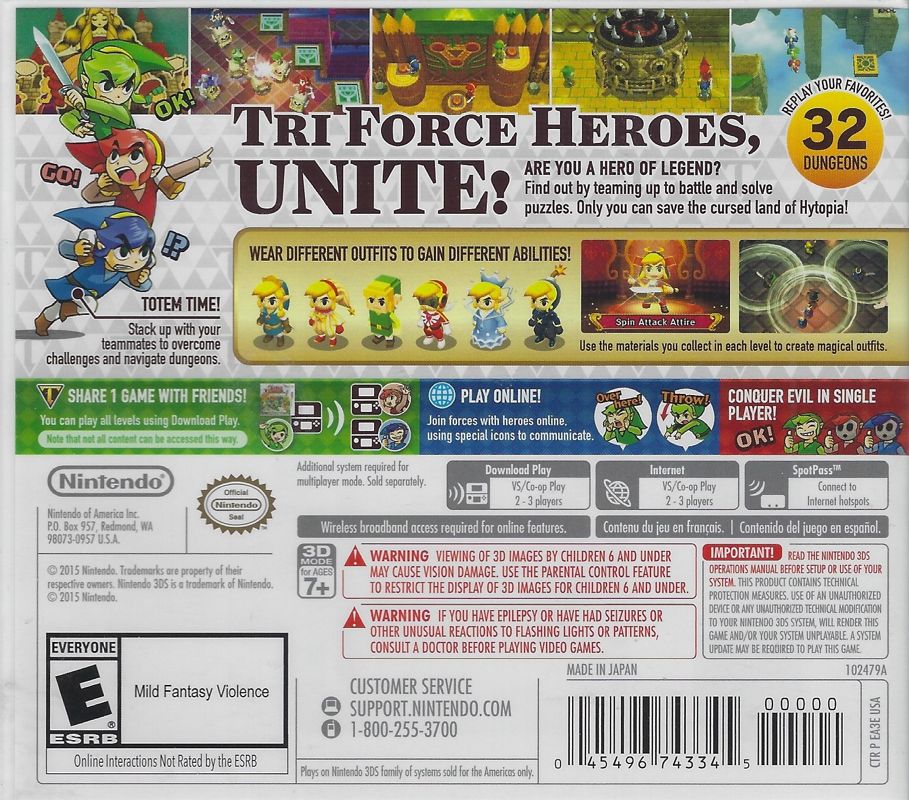 
The Legend of Zelda: Tri Force Heroes | Nintendo 3DS | back cover | Data by MobyGames.com