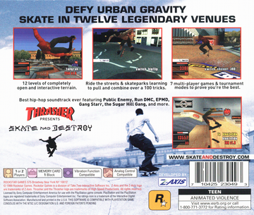 
Thrasher Presents: Skate and Destroy | PlayStation | back cover | Data by MobyGames.com