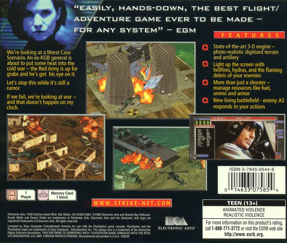 Soviet Strike | PlayStation | back cover | Region: North America | source-country=United States | Data by MobyGames.com
