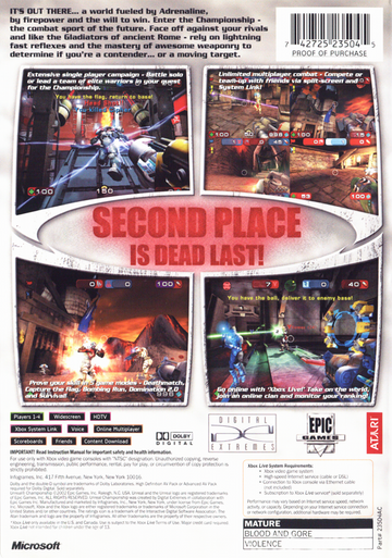 
Unreal Championship | Xbox | back cover | Data by MobyGames.com