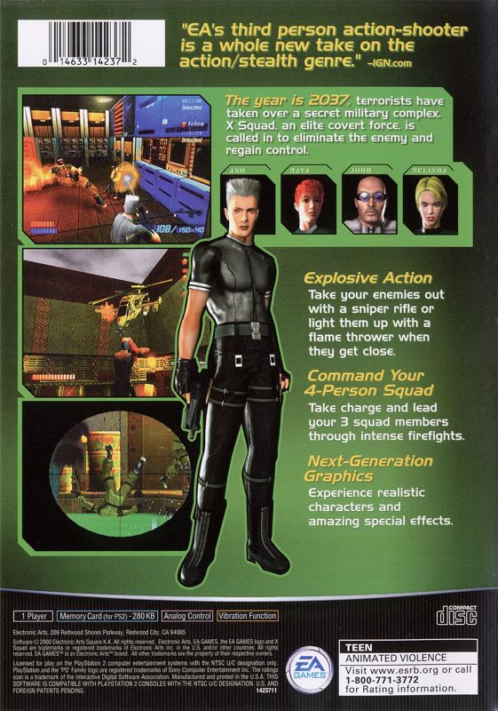 
X Squad | PlayStation 2 | back cover | Region: North America | source-country=Canada,United States | Data by MobyGames.com
