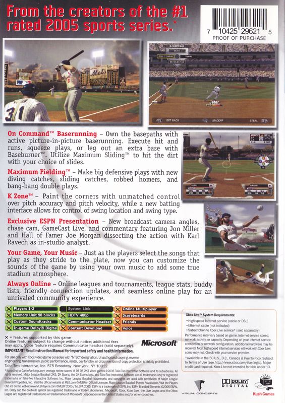Major League Baseball 2K5 | Xbox | back cover | region=North America | source-country=United States | zypher-v2 | moby-814bdacb2947 | Data by MobyGames.com