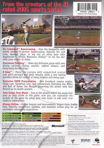 Major League Baseball 2K5 | Xbox | back cover | region=North America | source-country=United States | zypher-v2 | moby-814bdacb2947 | Data by MobyGames.com