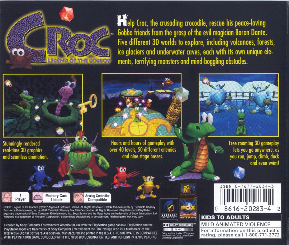 Croc: Legend of the Gobbos | PlayStation | back cover | Data by MobyGames.com