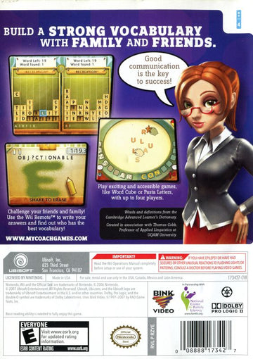 My Word Coach | Wii | back cover | region=North America | source-country=United States | zypher-v2 | moby-8ec97eb24be7 | Data by MobyGames.com