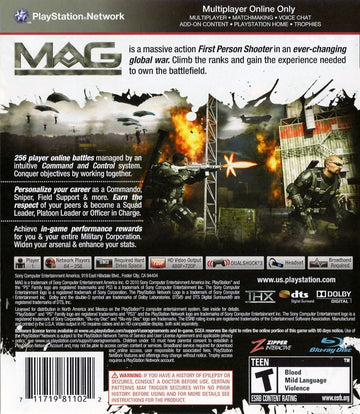 MAG | PlayStation 3 | back cover | region=North America | source-country=Mexico,United States | zypher-v2 | moby-60e6cbc84dc5 | Data by MobyGames.com