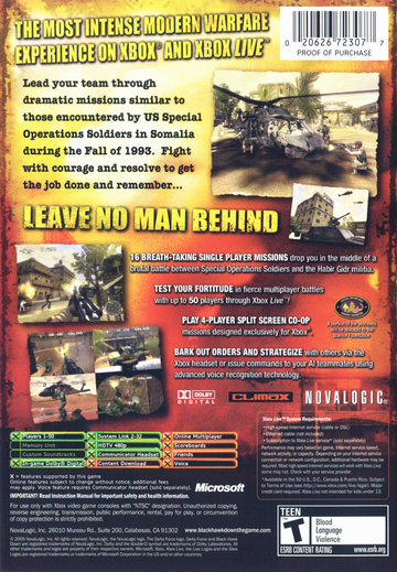
Delta Force: Black Hawk Down | Xbox | back cover | Data by MobyGames.com