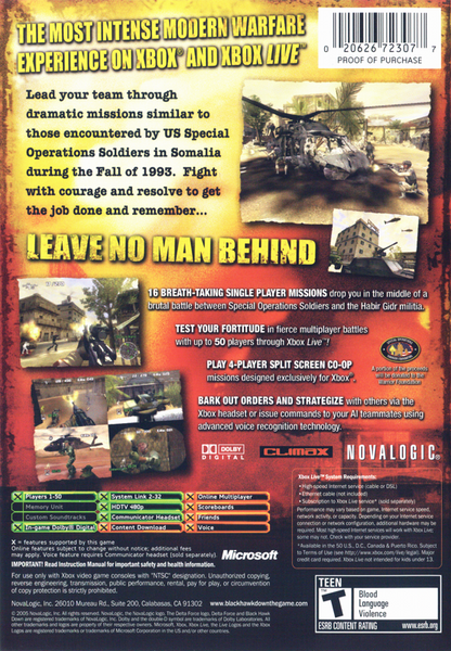 
Delta Force: Black Hawk Down | Xbox | back cover | Data by MobyGames.com