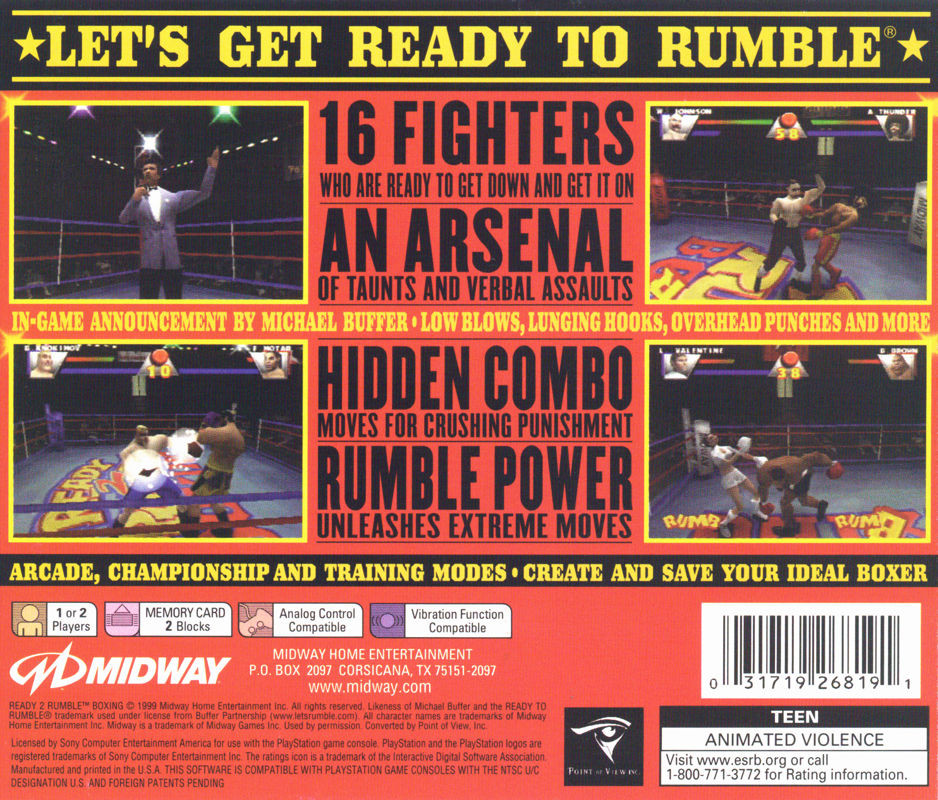 Ready 2 Rumble Boxing | PlayStation | back cover | region=North America | source-country=United States | zypher-v2 | moby-e12fe6c555b1 | Data by MobyGames.com