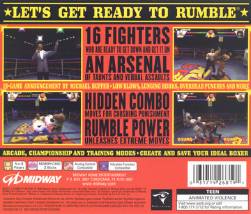 Ready 2 Rumble Boxing | PlayStation | back cover | region=North America | source-country=United States | zypher-v2 | moby-e12fe6c555b1 | Data by MobyGames.com