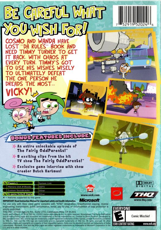 The Fairly OddParents!: Breakin' da Rules | Xbox | back cover | region=North America | source-country=United States | zypher-v2 | moby-d7a23b2f2f52 | Data by MobyGames.com