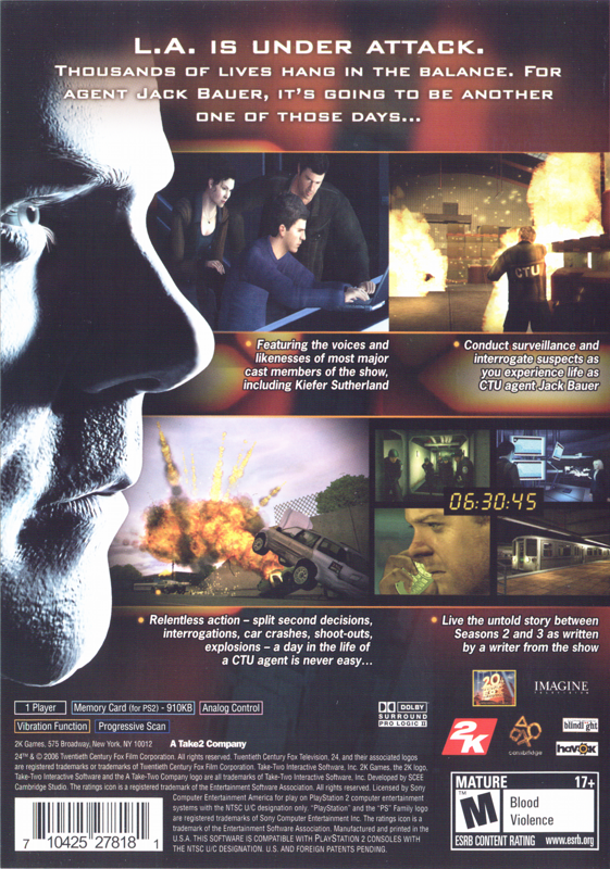 
24: The Game | PlayStation 2 | back cover | Region: North America | source-country=United States | Data by MobyGames.com