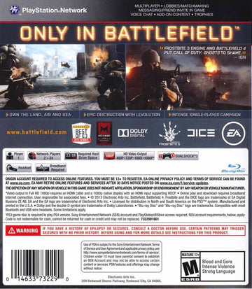 
Battlefield 4 | PlayStation 3 | back cover | Region: North America | source-country=United States | Data by MobyGames.com
