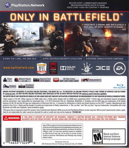 
Battlefield 4 | PlayStation 3 | back cover | Region: North America | source-country=United States | Data by MobyGames.com