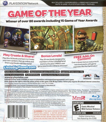 
LittleBigPlanet: Game of the Year Edition | PlayStation 3 | back cover | Data by MobyGames.com