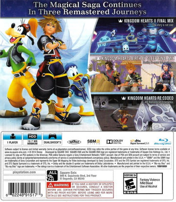 Kingdom Hearts HD II.5 ReMIX | PlayStation 3 | back cover | region=North America | source-country=United States | zypher-v2 | moby-26153cc46df6 | Data by MobyGames.com