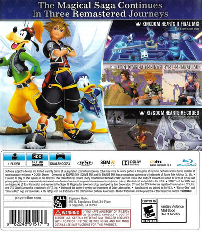 Kingdom Hearts HD II.5 ReMIX | PlayStation 3 | back cover | region=North America | source-country=United States | zypher-v2 | moby-26153cc46df6 | Data by MobyGames.com