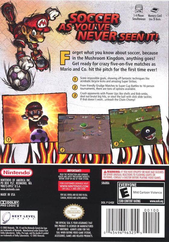 
Super Mario Strikers | GameCube | back cover | Data by MobyGames.com