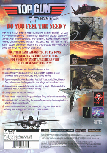 
Top Gun: Combat Zones | PlayStation 2 | back cover | Data by MobyGames.com