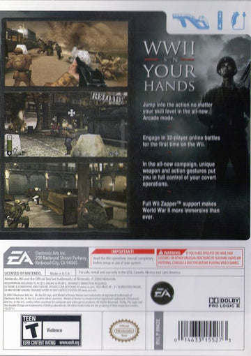 Medal of Honor: Heroes 2 | Wii | back cover | region=North America | source-country=United States | zypher-v2 | moby-491eb3a1f98d | Data by MobyGames.com