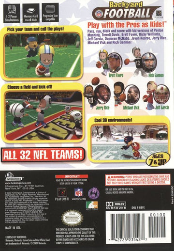 Backyard Football | GameCube | back cover | region=North America | source-country=United States | zypher-v2 | moby-4f2b8f29c21e | Data by MobyGames.com
