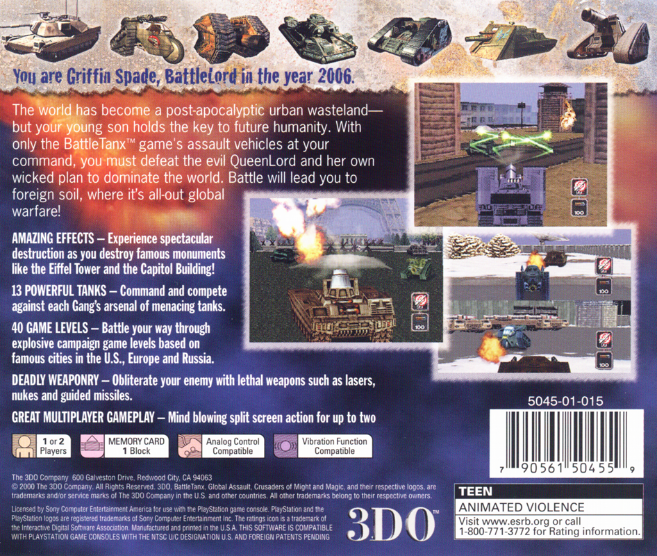 
BattleTanx: Global Assault | PlayStation | back cover | Data by MobyGames.com