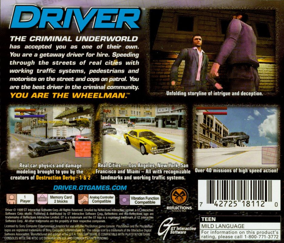 Driver | PlayStation | back cover | Data by MobyGames.com