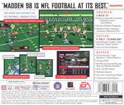 Madden NFL 98 | PlayStation | back cover | region=North America | source-country=United States | zypher-v2 | moby-05c92e3bf42d | Data by MobyGames.com