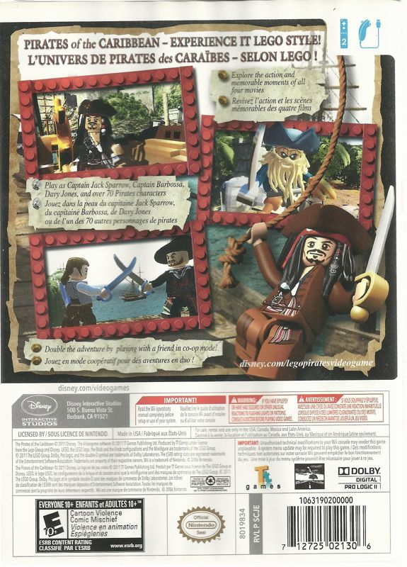 LEGO Pirates of the Caribbean: The Video Game | Wii | back cover | region=North America | source-country=Canada | zypher-v2 | moby-6f462f809c7a | Data by MobyGames.com