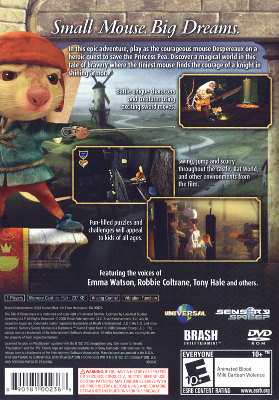 
The Tale of Despereaux | PlayStation 2 | back cover | Region: North America | source-country=United States | Data by MobyGames.com