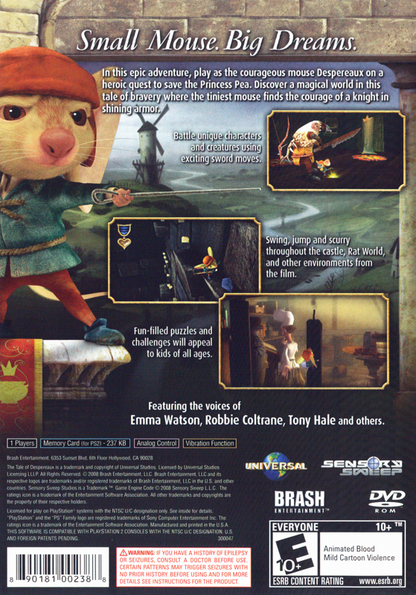 
The Tale of Despereaux | PlayStation 2 | back cover | Region: North America | source-country=United States | Data by MobyGames.com
