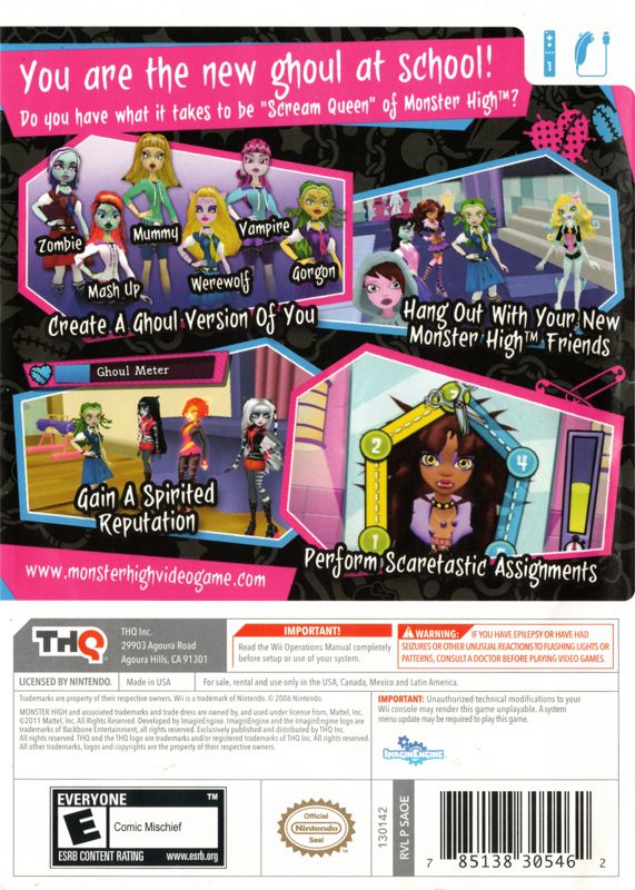 Monster High: Ghoul Spirit | Wii | back cover | region=North America | source-country=United States | zypher-v2 | moby-9094d2e7a203 | Data by MobyGames.com