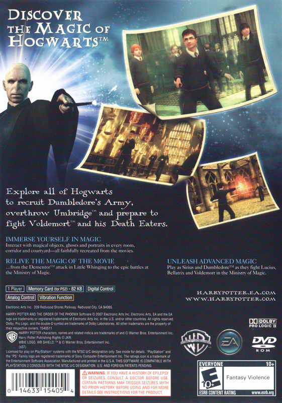 Harry Potter and the Order of the Phoenix | PlayStation 2 | back cover | region=North America | source-country=United States | zypher-v2 | moby-72fb79b37a53 | Data by MobyGames.com