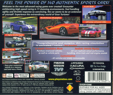 
Gran Turismo | PlayStation | back cover | Data by MobyGames.com