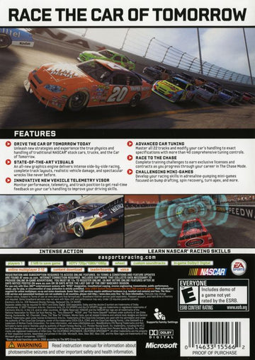 NASCAR 08 | Xbox 360 | back cover | region=North America | source-country=Canada,United States | zypher-v2 | moby-5e2462a53c02 | Data by MobyGames.com