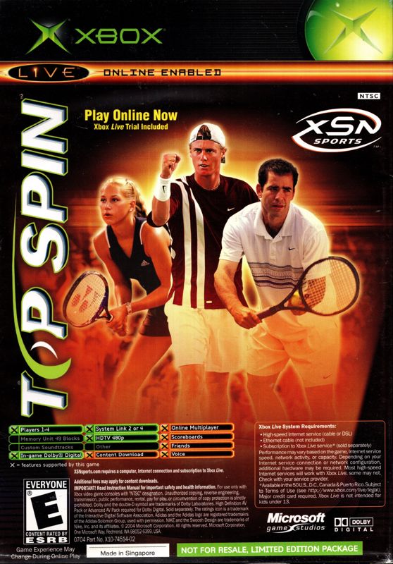 NCAA Football 2005 / Top Spin | Xbox | back cover | region=North America | source-country=United States | zypher-v2 | moby-a30a5d6ab7fa | Data by MobyGames.com