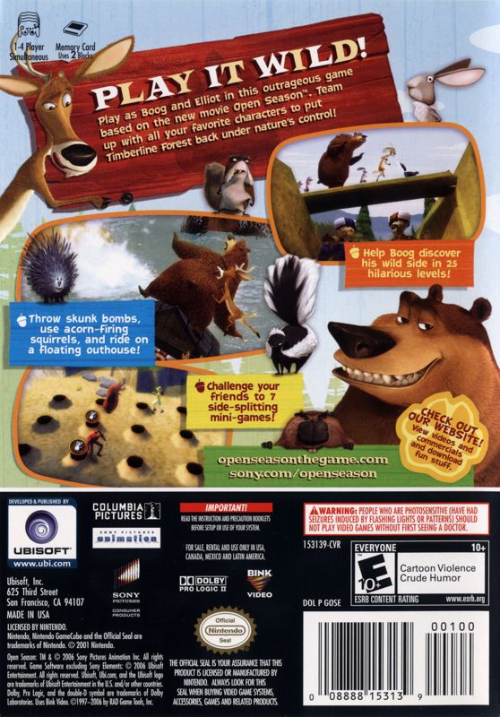 Open Season | GameCube | back cover | region=North America | source-country=Canada,United States | zypher-v2 | moby-d9def845f8a3 | Data by MobyGames.com