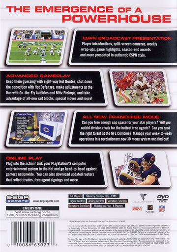 NFL 2K3 | PlayStation 2 | back cover | region=North America | source-country=United States | zypher-v2 | moby-359a72d3ea67 | Data by MobyGames.com