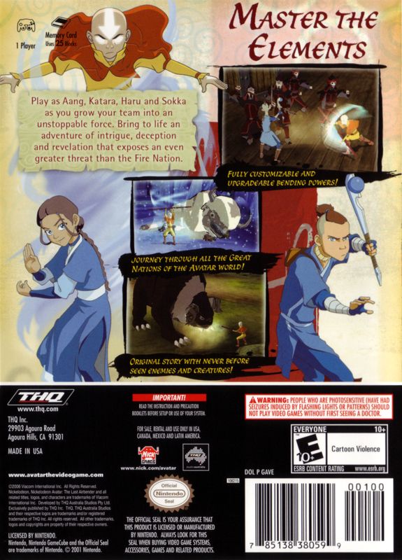 
Avatar: The Last Airbender | GameCube | back cover | Data by MobyGames.com