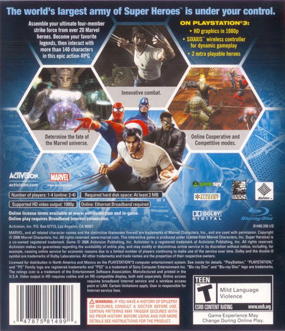 
Marvel Ultimate Alliance | PlayStation 3 | back cover | Data by MobyGames.com