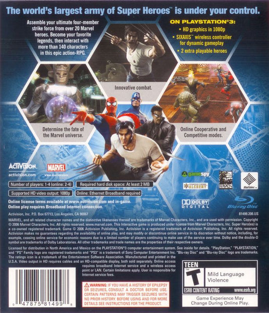 Marvel Ultimate Alliance | PlayStation 3 | back cover | region=North America | source-country=Mexico,United States | zypher-v2 | moby-67db7a478f1a | Data by MobyGames.com