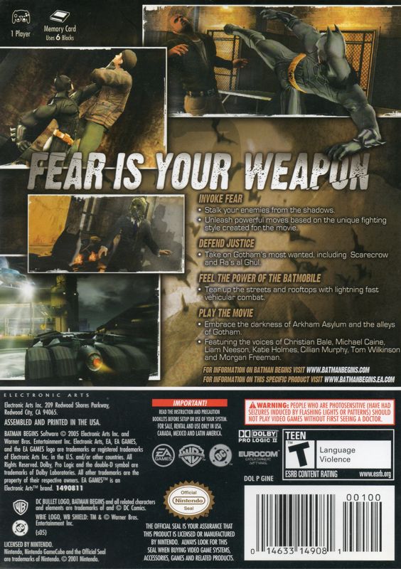 
Batman Begins | GameCube | back cover | Data by MobyGames.com