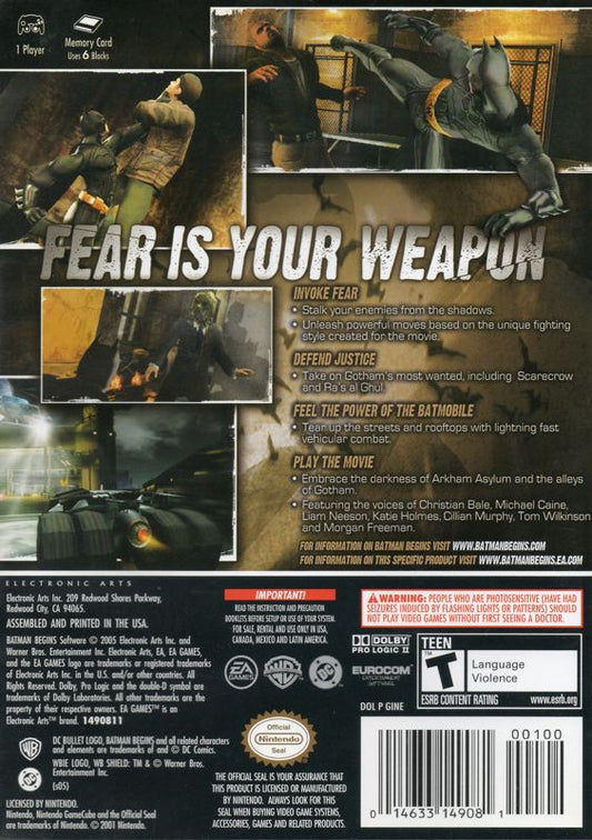 Batman Begins | GameCube | back cover | region=North America | source-country=United States | zypher-v2 | moby-db91703ab78d | Data by MobyGames.com